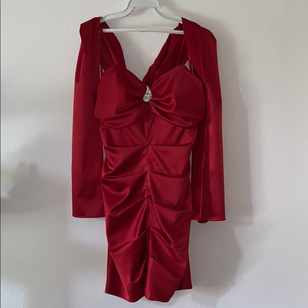 Mom Dad & Me Red Satin Dress w/ Red Satin Shawl